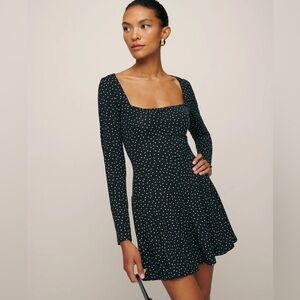 Reformation Coen dress Selene Black White Polka Dot Long Sleeve Mini Dress XS